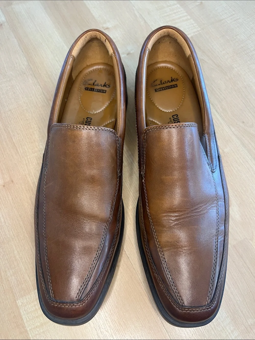 Clarks Men’s Tan/Brown Leather Slip-On Loafers
